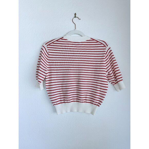 NWT Madewell Women's Textural-Stitch Cotton Sweater in Bright Flame Stripe Sz XS - Picture 9 of 15